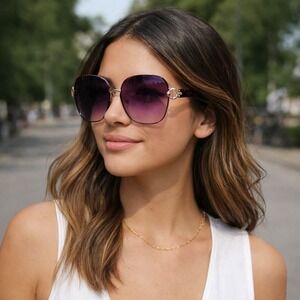 Women's Polarized Sunglasses Metal Frame Fashion Eyewear Purple UV Protection